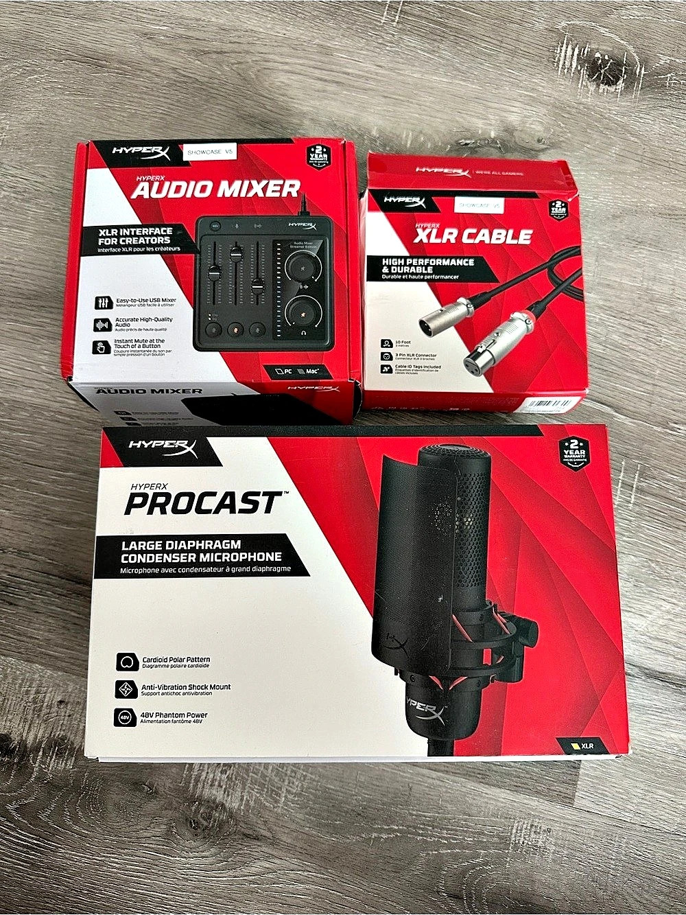 HyperX ProCast Microphone, Audio Mixer & XLR Cable NWT